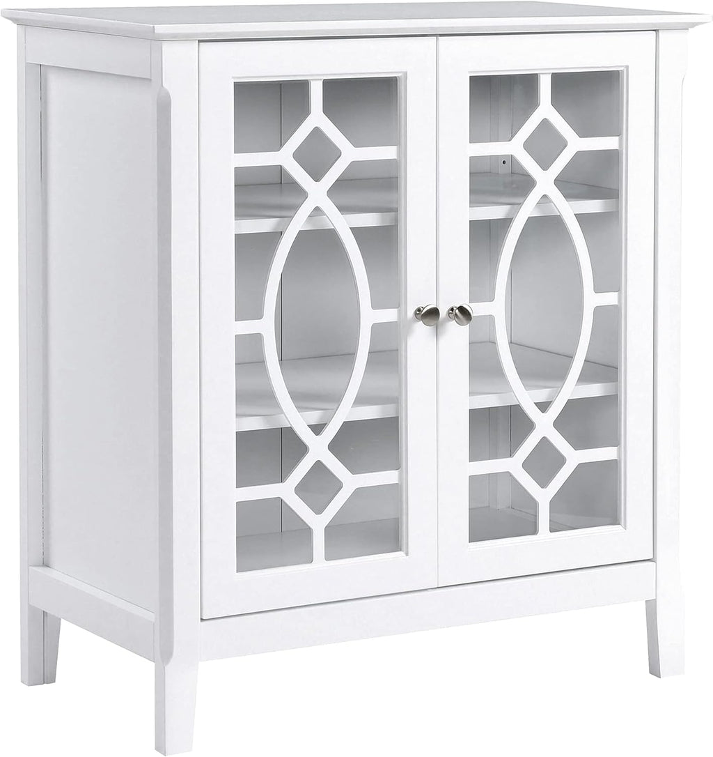 White Sideboard Display Cabinet with Double Glass Doors and 2 Shelves A2290