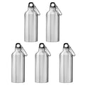 5pcs 600ml Aluminum Water Bottles Silver with Carabiner Hook A316