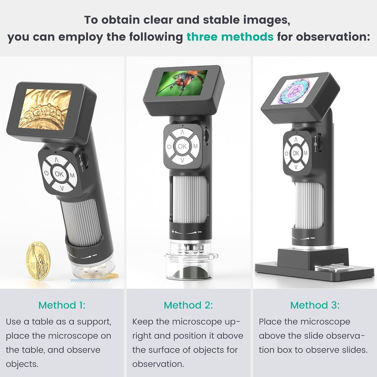 Portable Pocket Microscope Kit with 2" LCD Screen, 500X, 8 Adjustable LED Lights, 32GB SD Card V8664