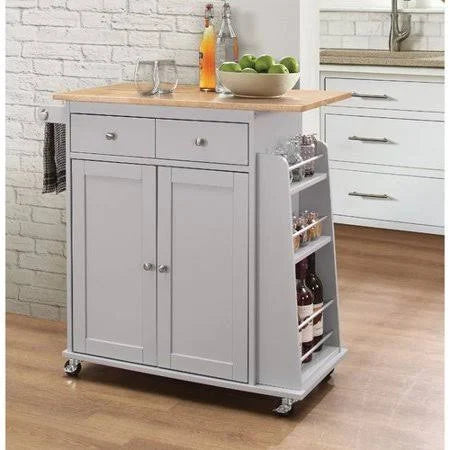 Gray Kitchen Cart with Solid Wood Top L212630