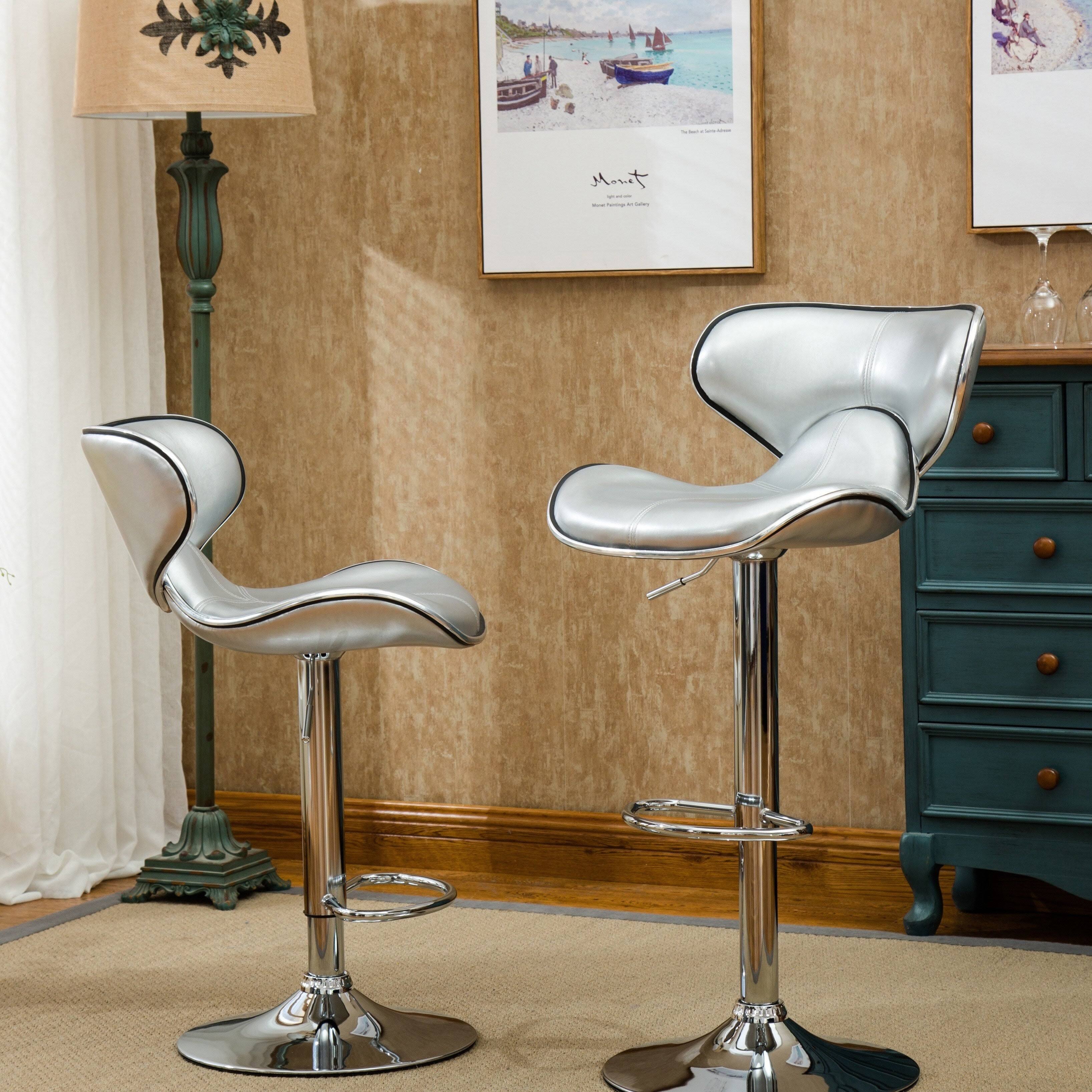 Leatherette Adjustable Swivel Barstool Set of 2 Silver Z584