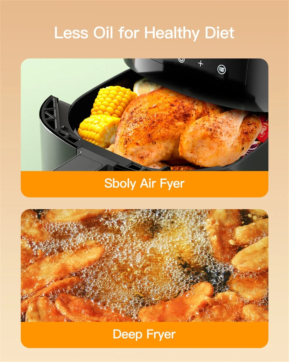 8-in-1 6 Qt Air Fryer with Touch-Screen Panel and Non-Stick Frying Basket O724704