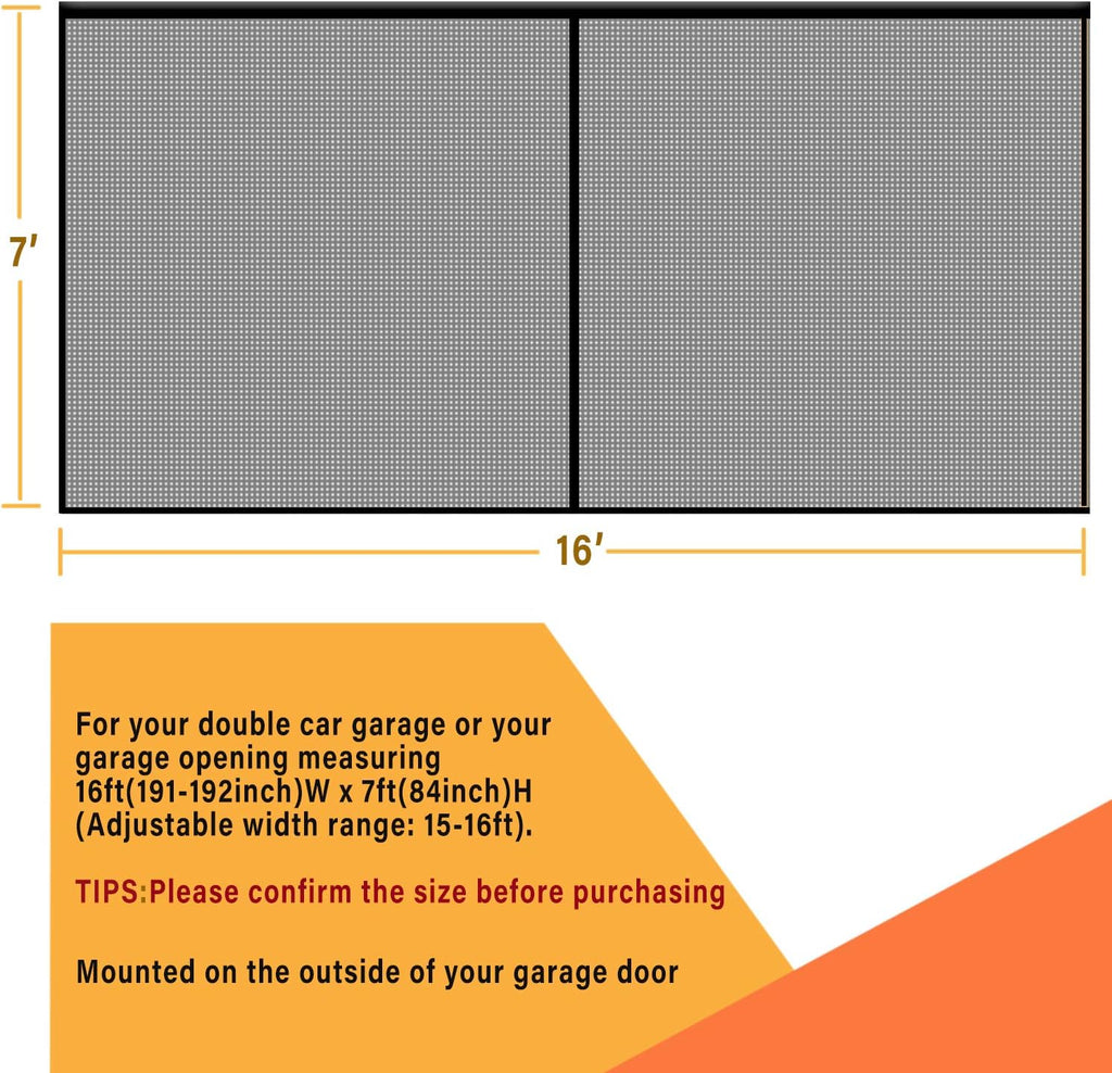 Magnetic Garage Door Screen 16x7FT Fiberglass Mesh Pack of 2 X940