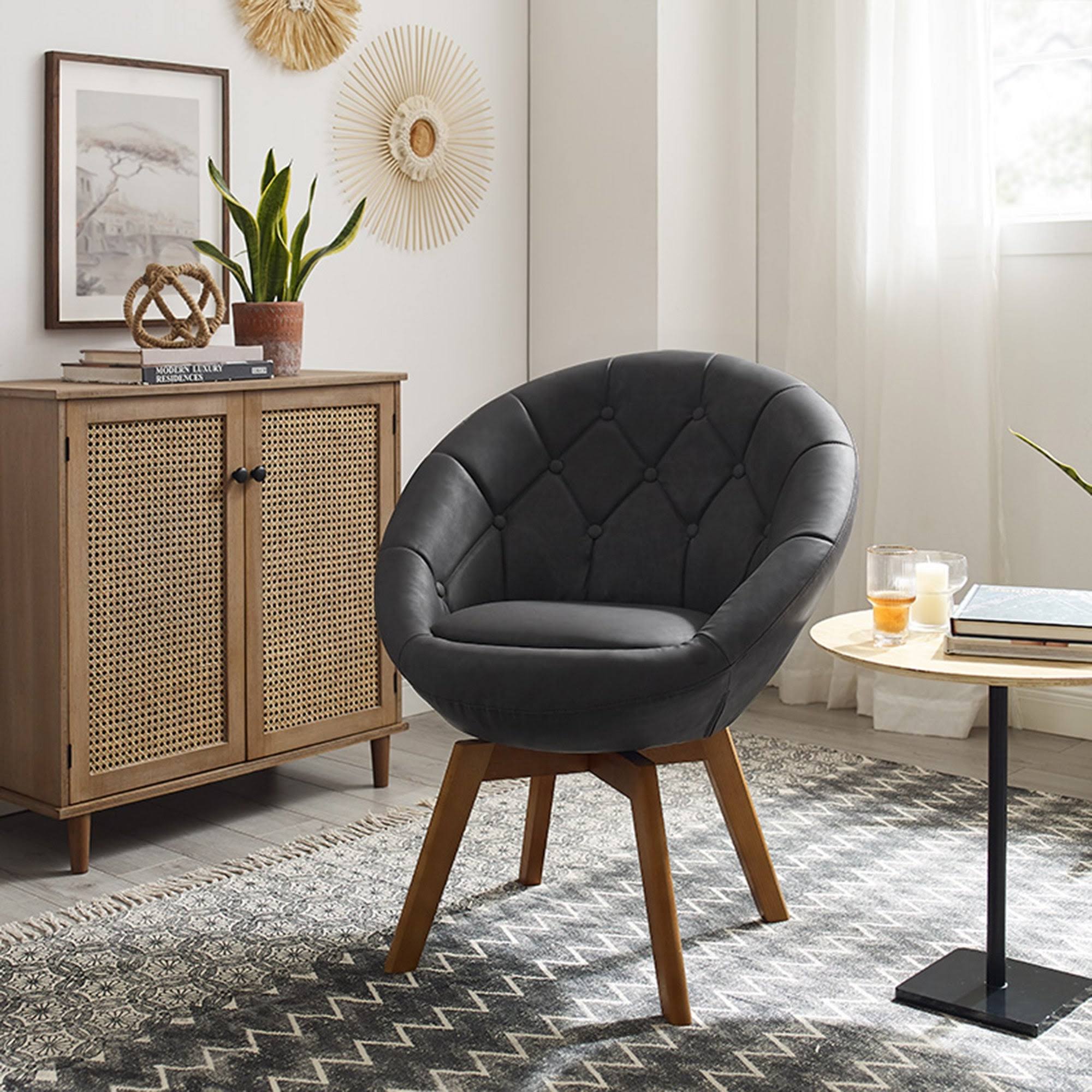 Yellow Velvet Tufted Swivel Accent Chair B1117