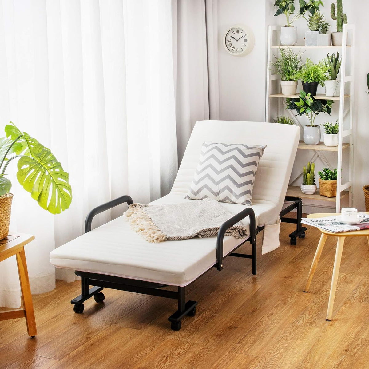 Folding Guest Bed Frame with Mattress, Twin Mattress, Portable Single Sleeper Bed with Storage Bag S19617