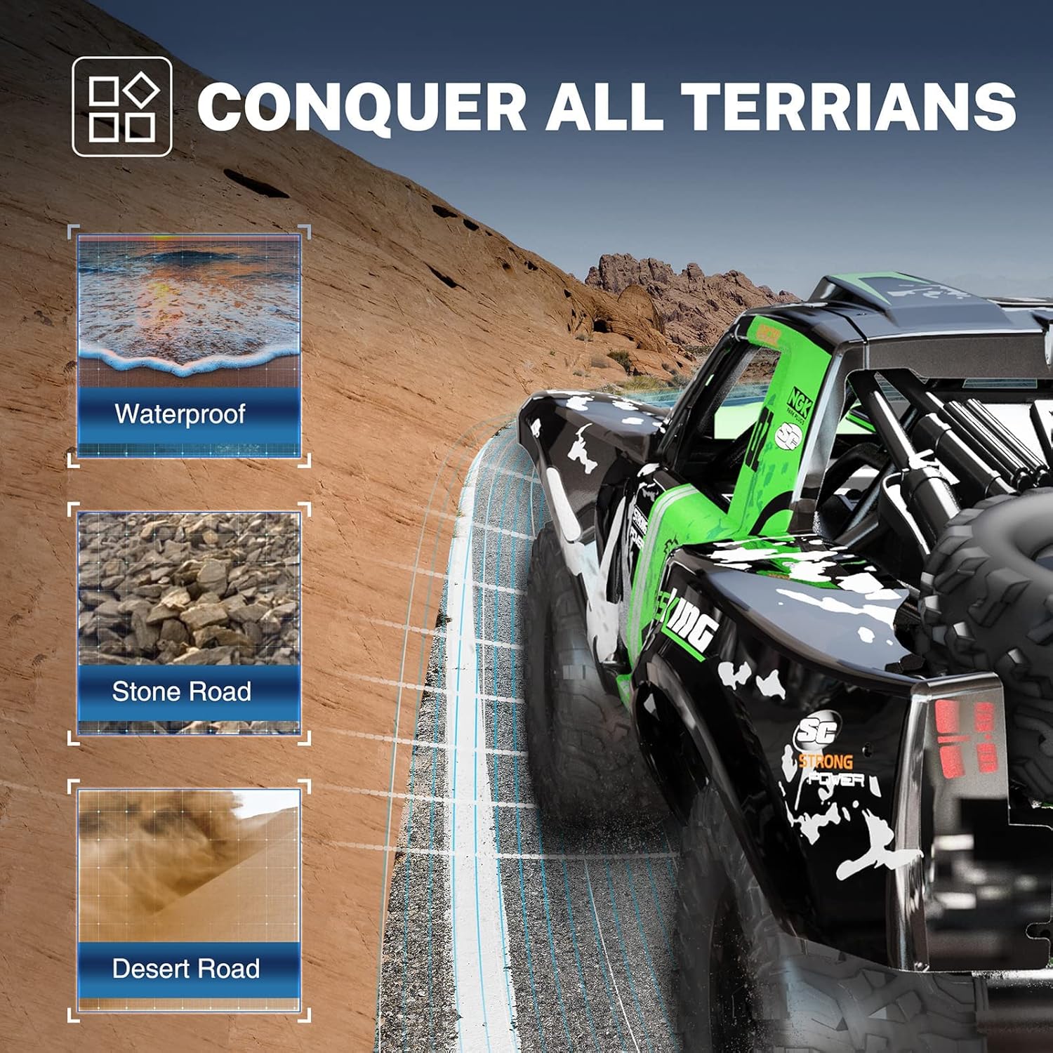 Green 4WD Waterproof Remote Control Monster Truck X7663