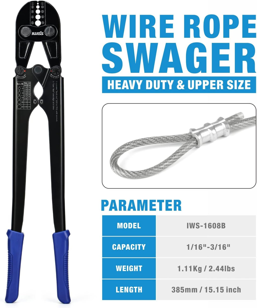 Wire Rope Crimping Tool for Aluminum Loop Sleeves, Duplex Oval Cable Ferrules 1/16’’ to 3/16’’, with Wire Rope Cable Cutter F6729