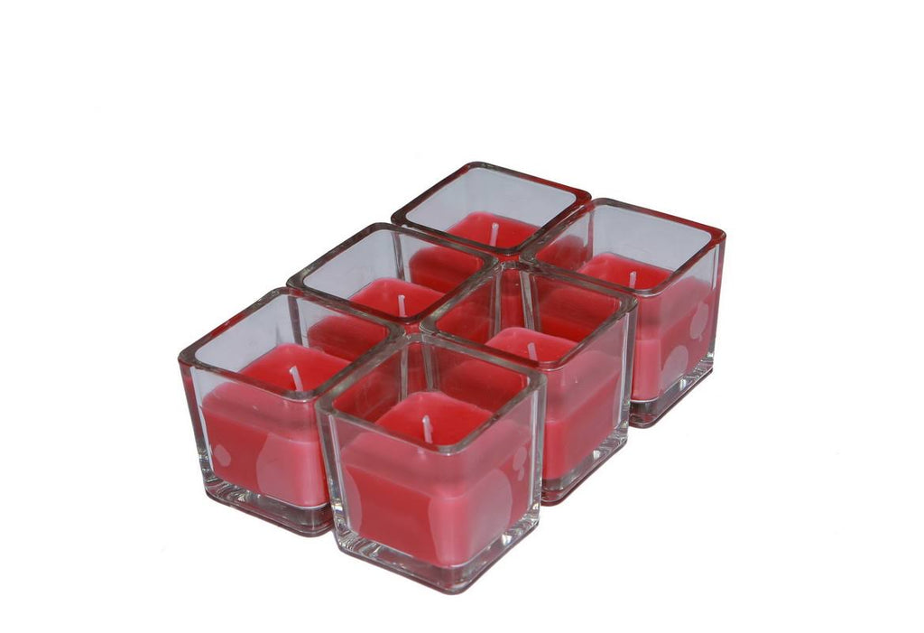Red Square Glass Votive Candle V79680