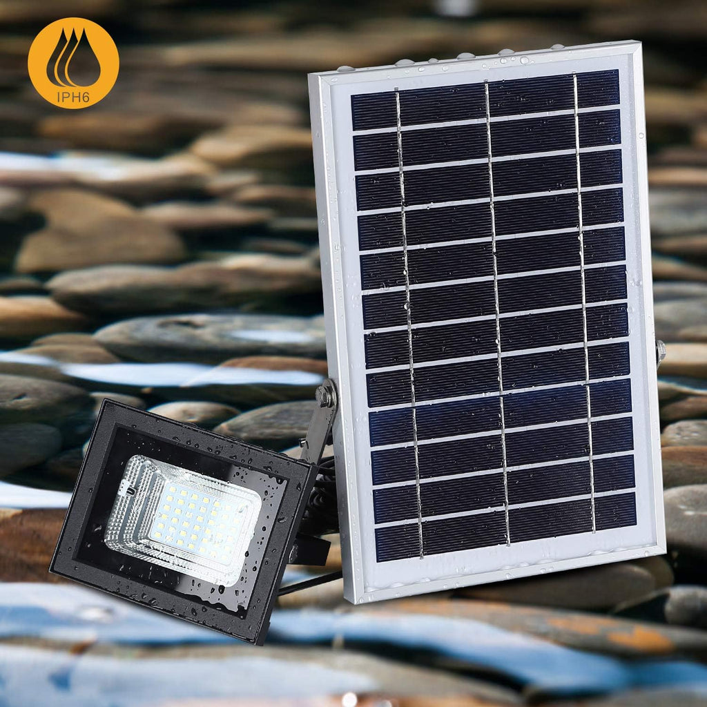 Solar Flood Lights Outdoor Remote, Dual 42 LEDs 6500K, Dusk to Dawn, 16.4ft Separated Cables, IP65 Waterproof A12052