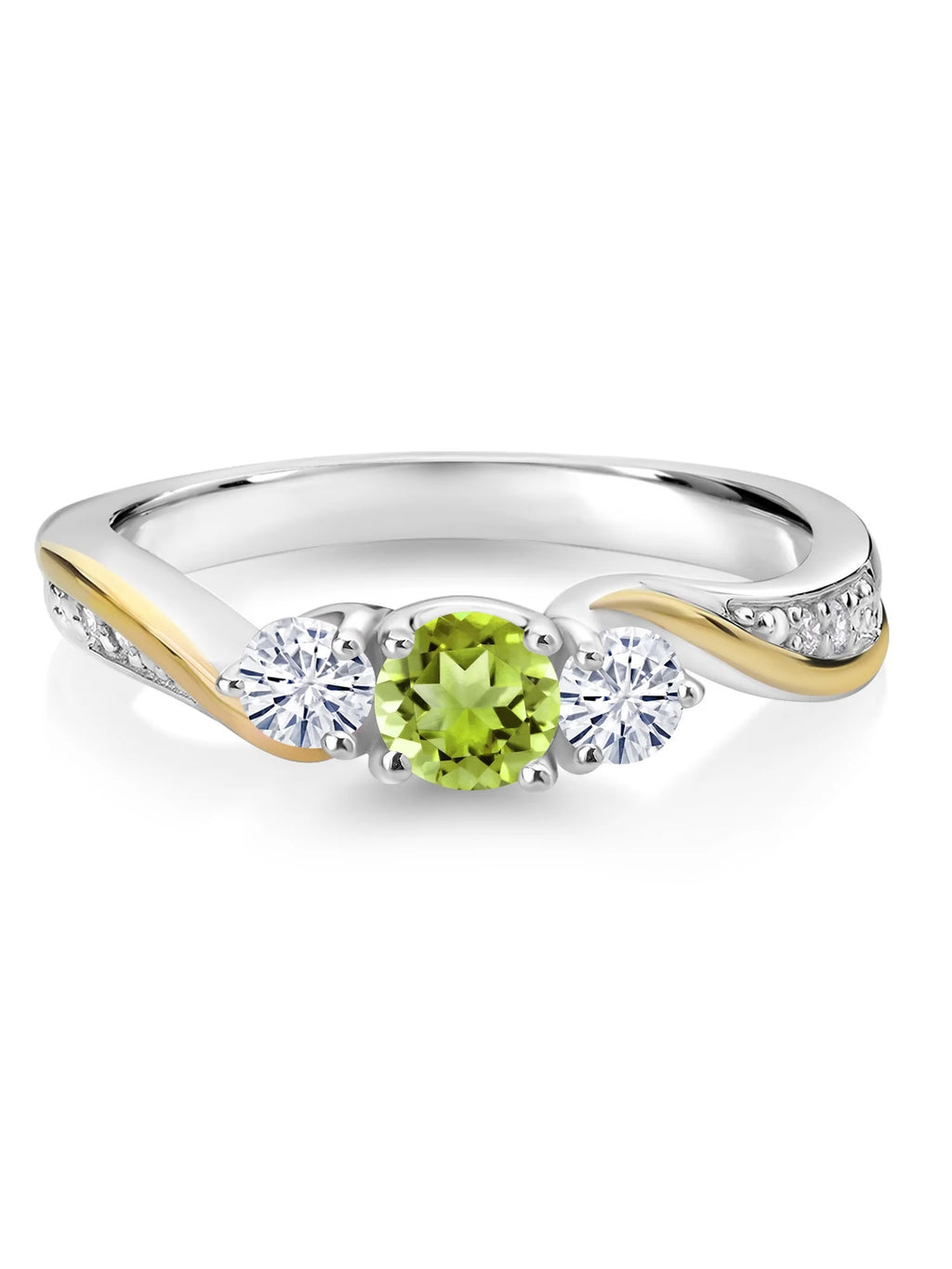 925 Silver 10K Yellow Gold Green Peridot White Moissanite White Lab Grown Diamond 3 Stone Engagement Ring S980