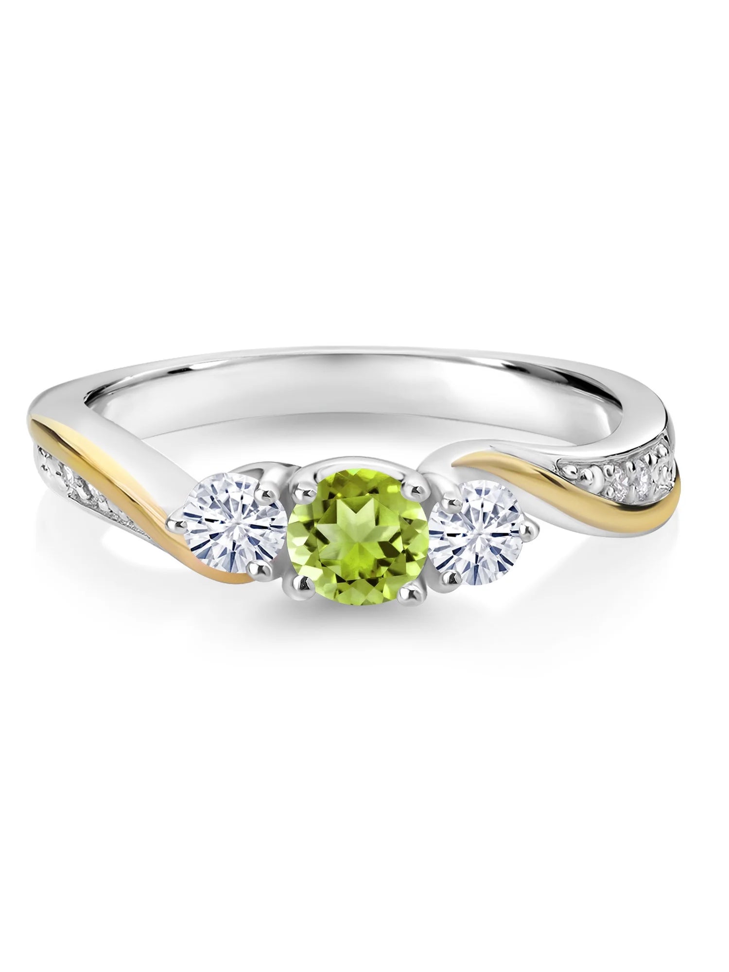 925 Silver 10K Yellow Gold Green Peridot White Moissanite White Lab Grown Diamond 3 Stone Engagement Ring S980