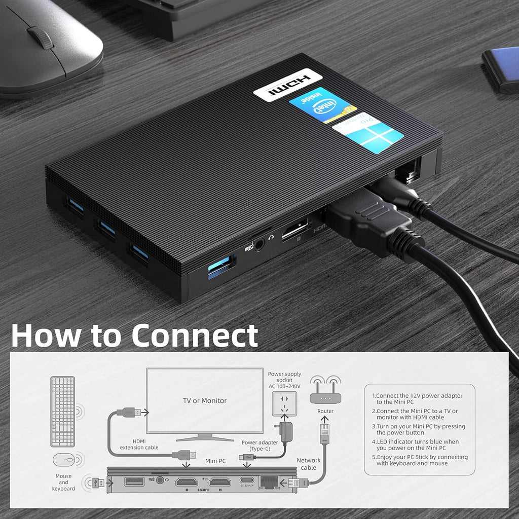 Fanless Mini PC Window11 Pro Celeron J4125 8GB/128GB Small Desktop Computer L402