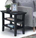 Black Solid Wood Narrow Side Table with 2 Shelves Q80989