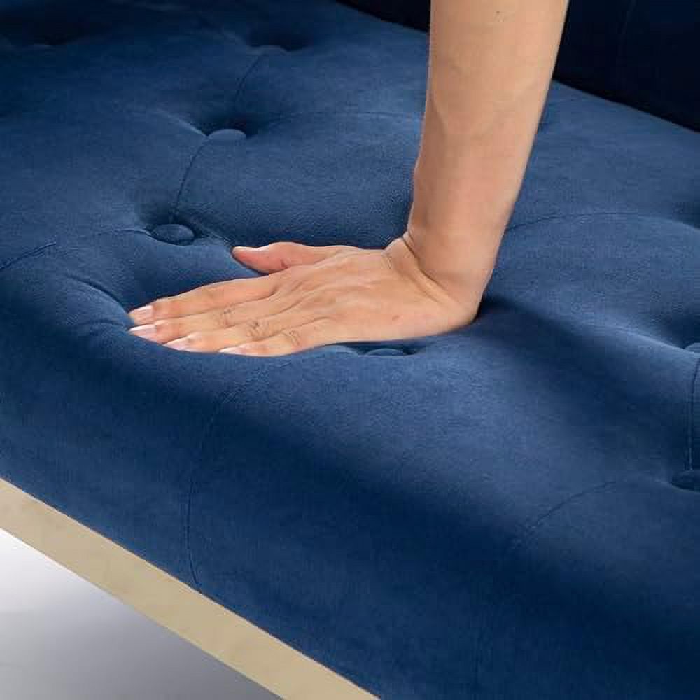 Blue Velvet Convertible Sofa Bed with 2 Pillows I34434