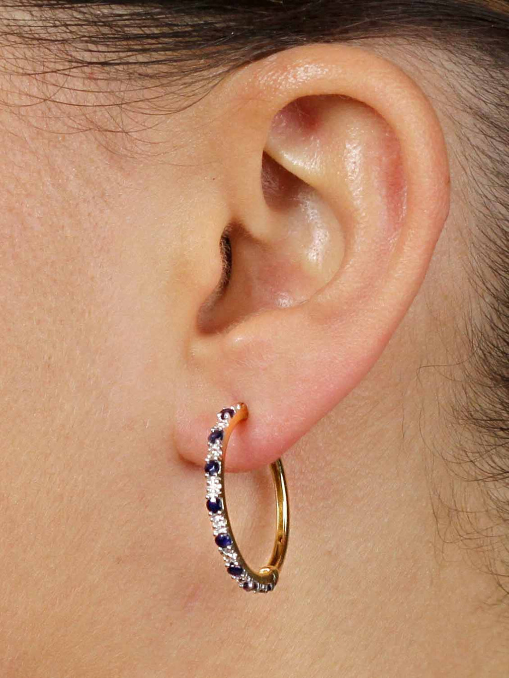 Midnight Blue Sapphire Hoop Earrings in 18k Gold-plated Sterling Silver G447