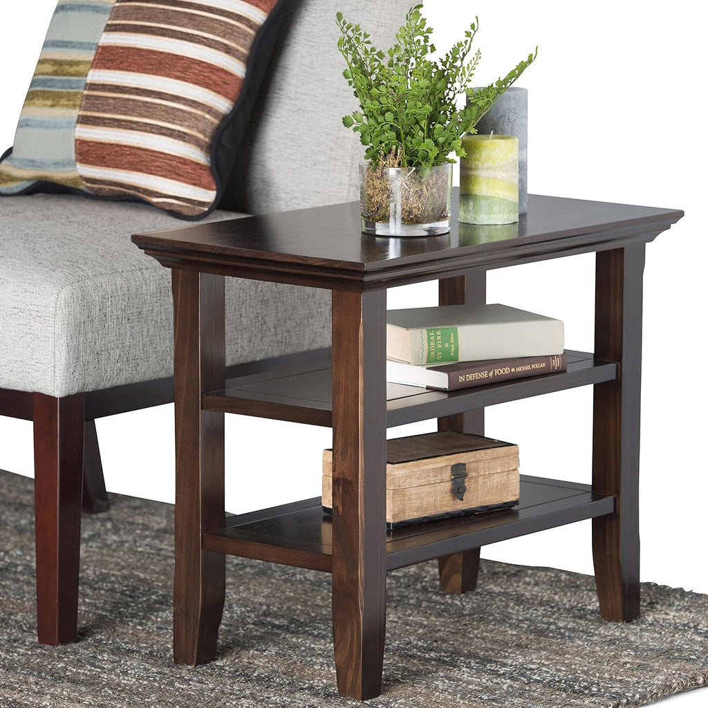 Black Solid Wood Narrow Side Table with 2 Shelves Q80989