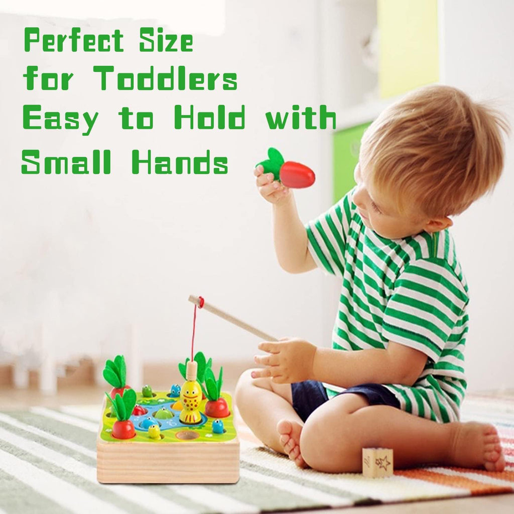 Montessori Wooden Toys Carrot Harvest Magnetic Fishing Game Q450
