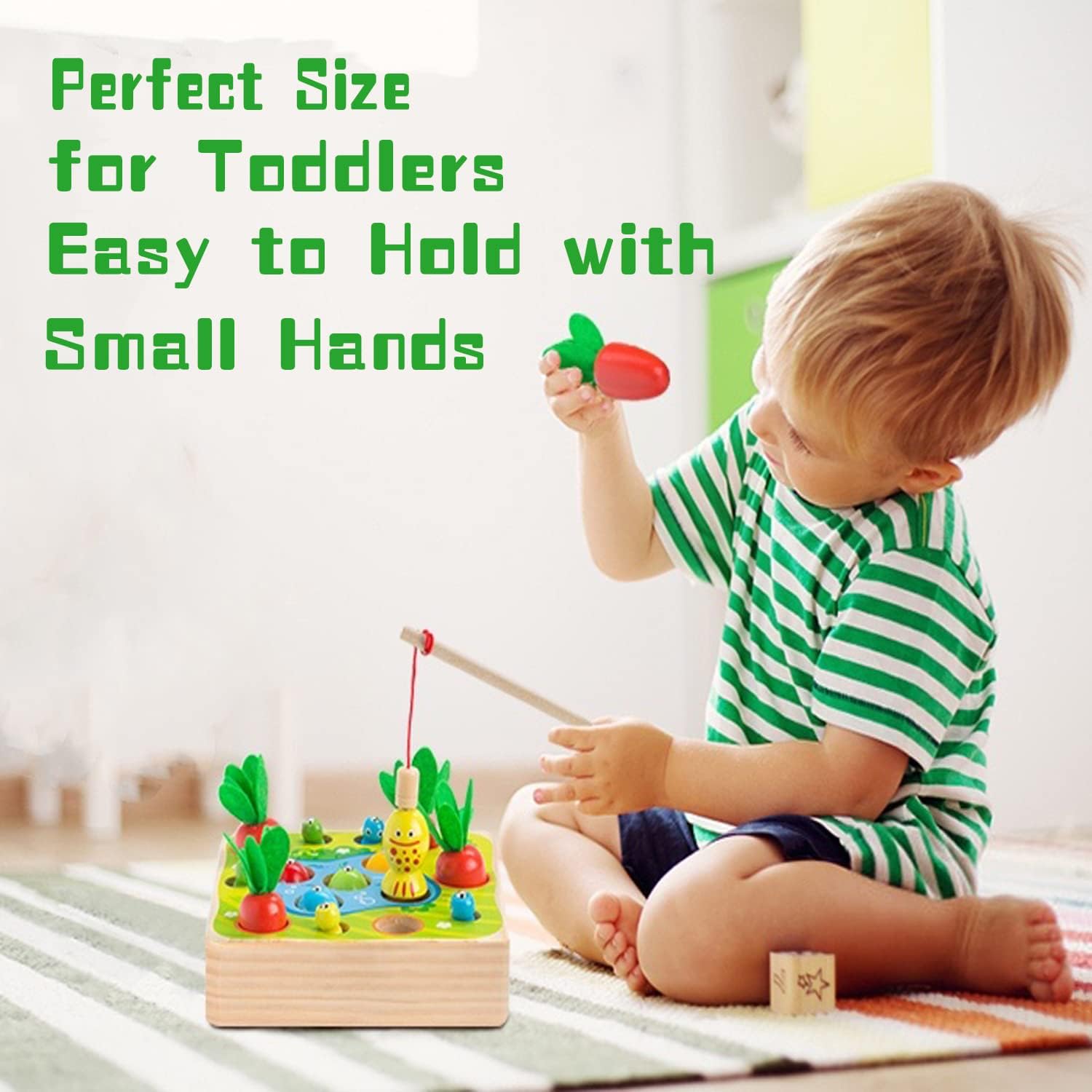 Montessori Wooden Toys Carrot Harvest Magnetic Fishing Game Q450