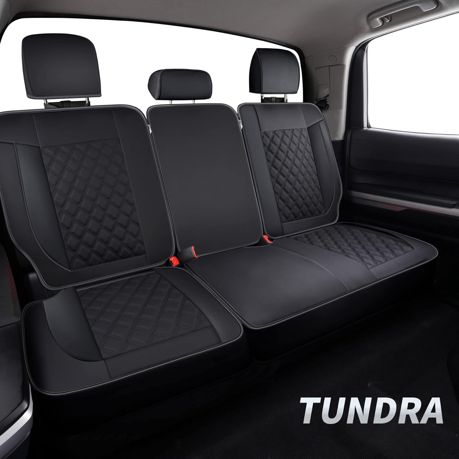 Black Faux Leather Waterproof Full Set Seat Covers with Center Console Cover J6549