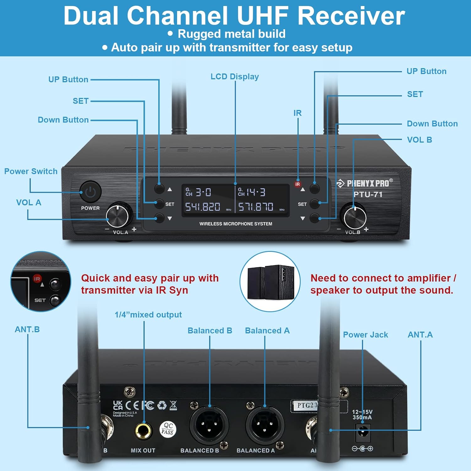 Dual Handheld Wireless Microphone System, 2x100 Channels C970223