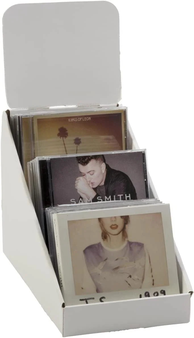 3-Tiered Cardboard CD/DVD Racks, White, Set of 25 F38873