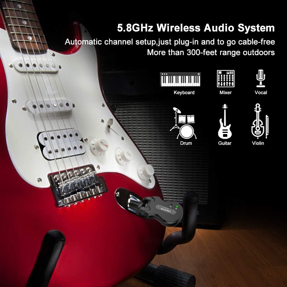 Wireless Guitar System Transmitter Receiver 4 Channels Rechargeable Pack of 2 L959832