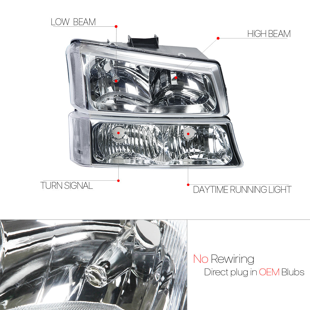 Chrome Housing Headlight Clear Signal for Chevy Silverado Avalanche V523154