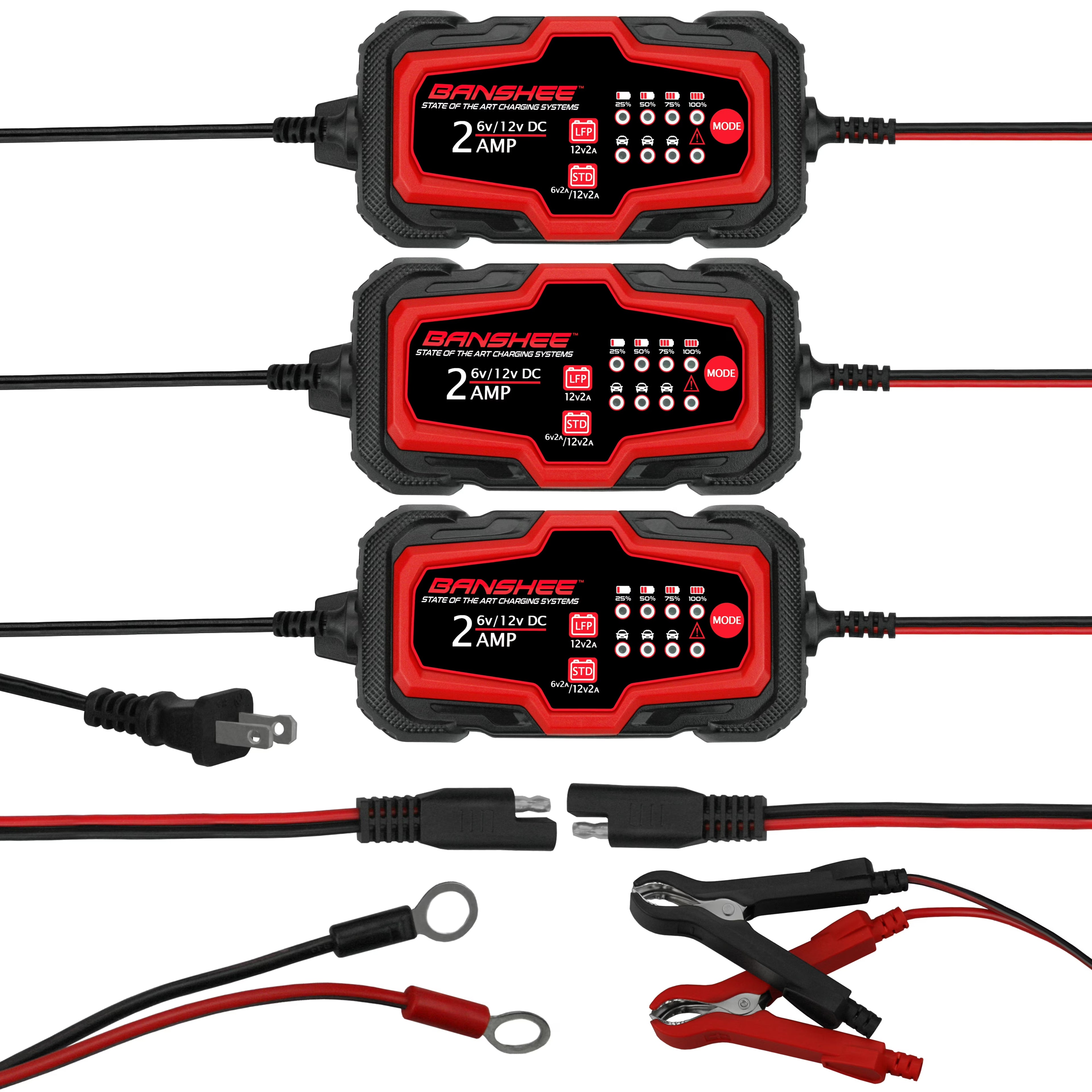6-12V 2A Automatic Trickle Battery Charger, Pack of 3 V63816