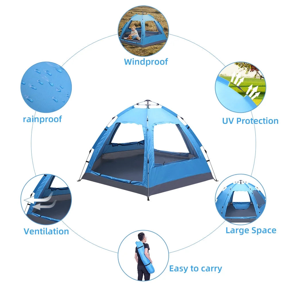 Waterproof Instant Pop Up Camping Tent, 3-4 Person Double Layer Dome Tent H282