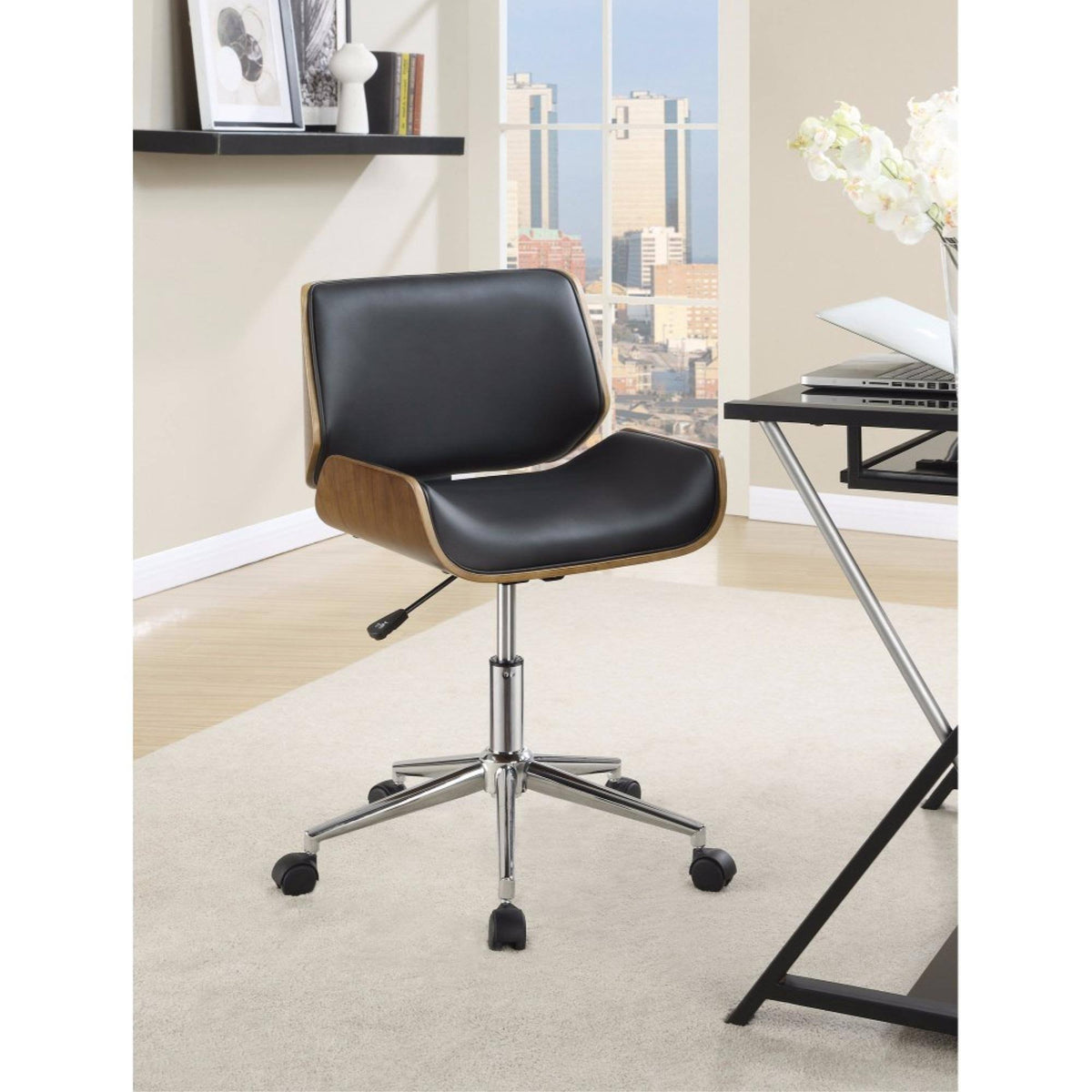 Contemporary Small-Back Home Office Chair, Black/Walnut O415785