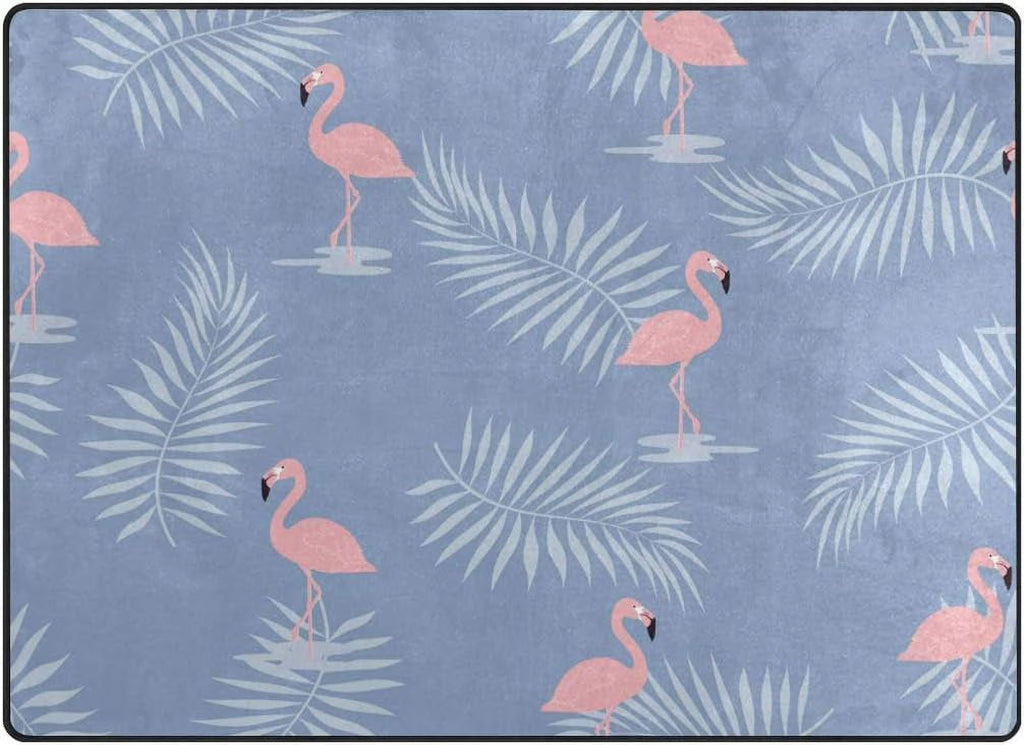 Pink Flamingo with Palm Leaves Lightweight Area Rug U4606