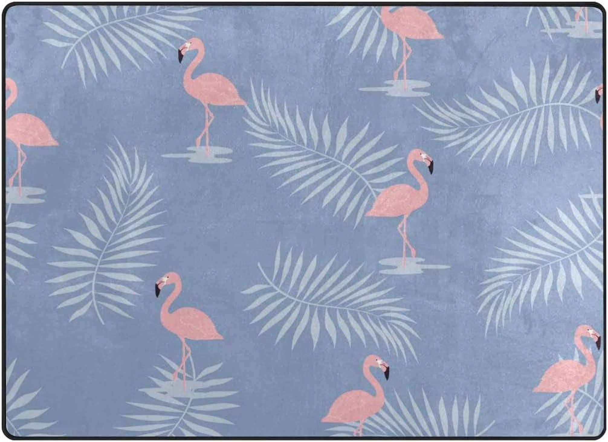 Pink Flamingo with Palm Leaves Lightweight Area Rug U4606