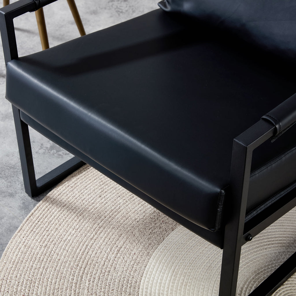 Black PU Leather Accent Armchair with Metal Frame Y8046