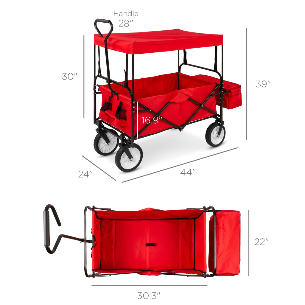 Red Collapsible Outdoor Utility Wagon with Removable Canopy E639064