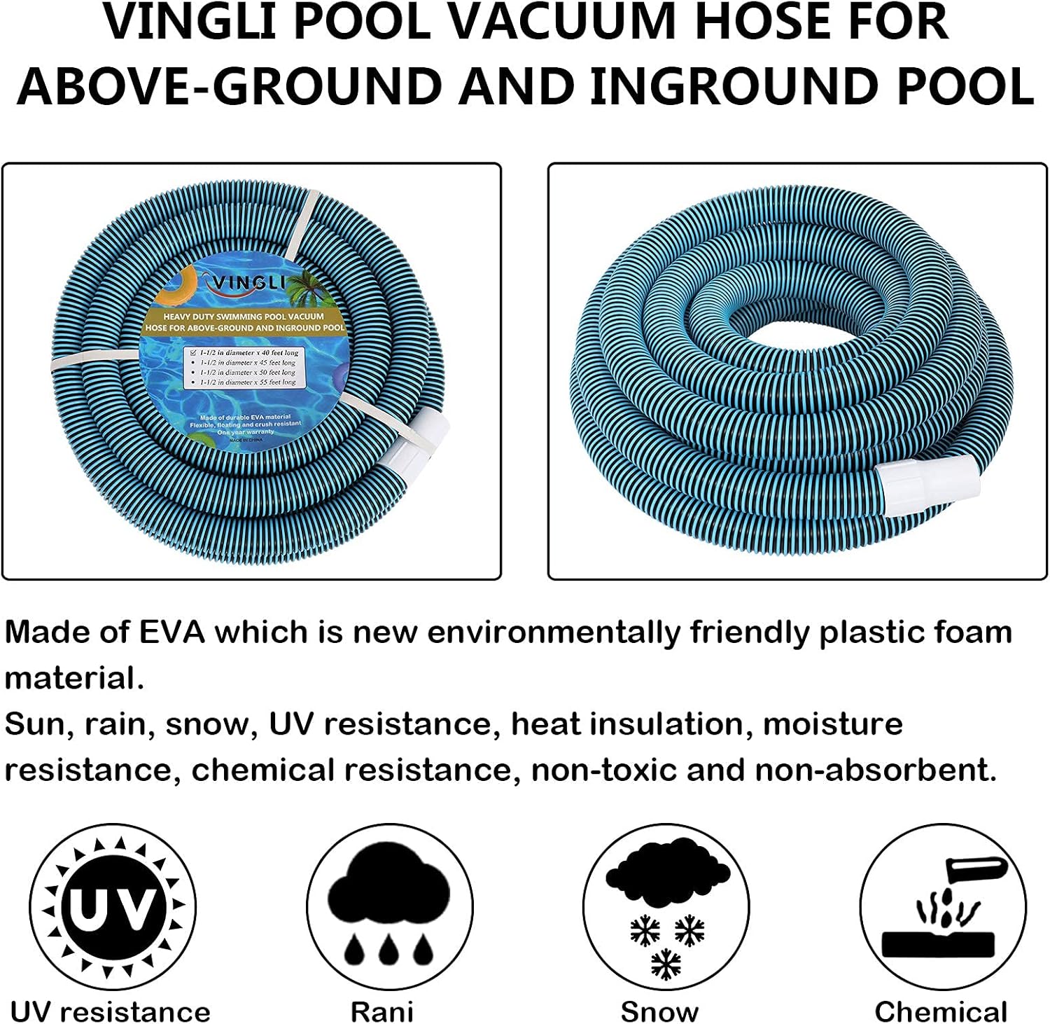 Blue Pack of 2 Swimming Pool Vacuum Hose F95444