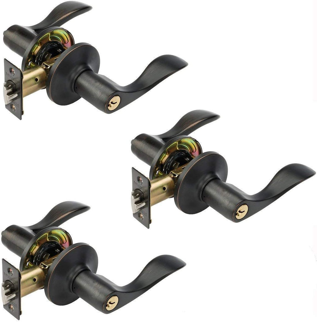 Heritage Front Door Entry Lever Lockset, Aged Oil Rubbed Bronze, 3 Pack J9796