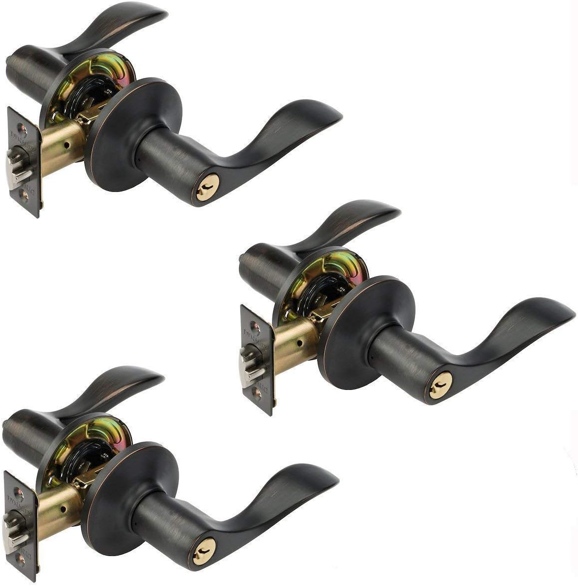 Heritage Front Door Entry Lever Lockset, Aged Oil Rubbed Bronze, 3 Pack J9796