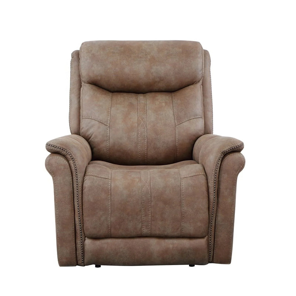 Camel Brown Polyester Faux Suede Leather Power Recliner D9441