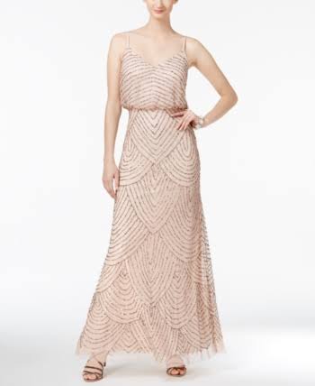 Beaded Blouson Gown, Blush Gold, Size: 16 Y23611