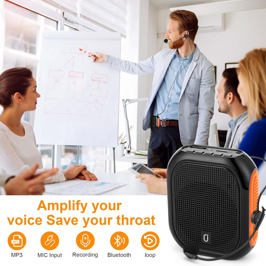Portable Voice Amplifier with Wireless Microphone Headset and Waistband, Rechargeable PA System, Pack of 2 R3428