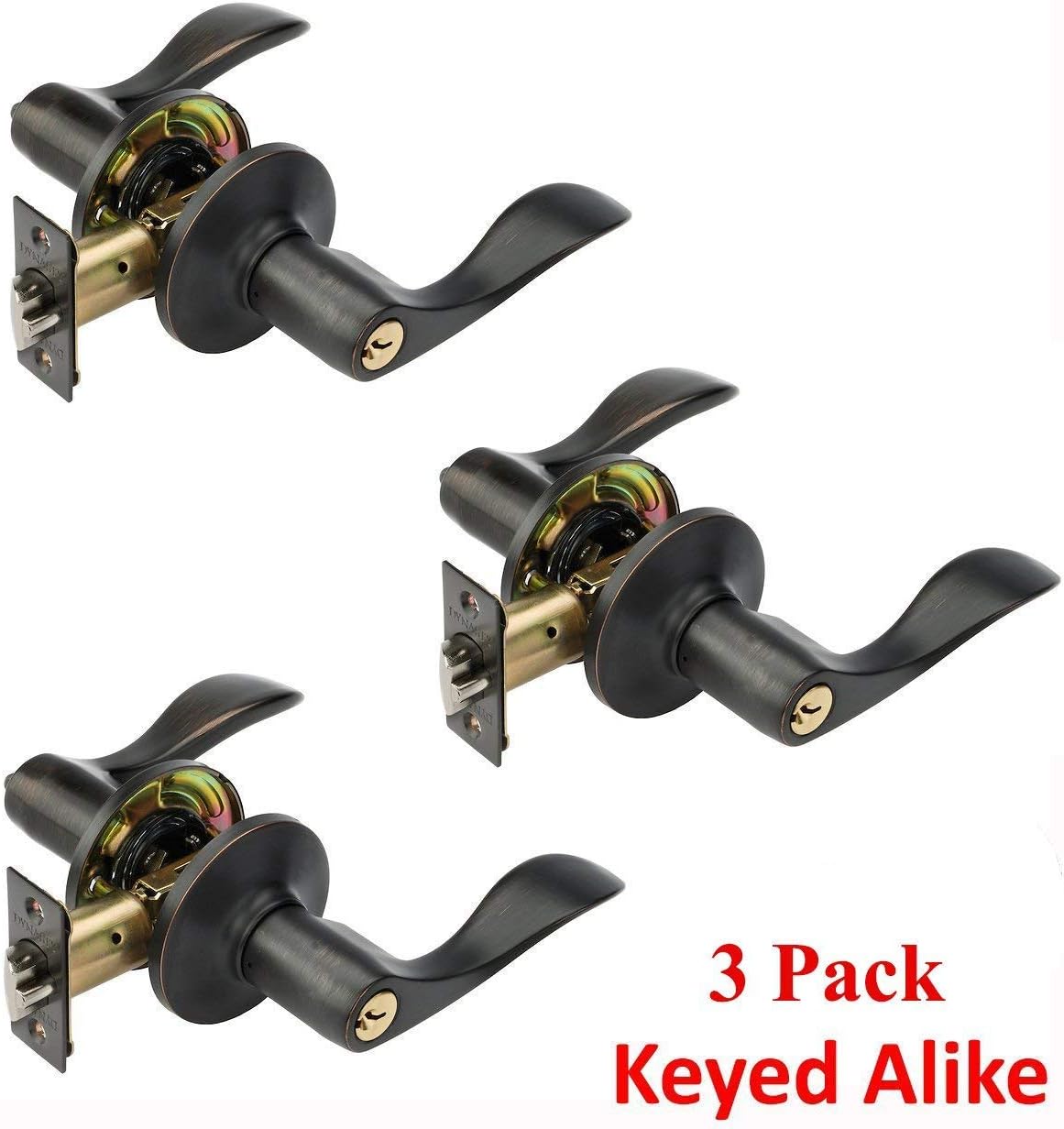 Heritage Front Door Entry Lever Lockset, Aged Oil Rubbed Bronze, 3 Pack J9796