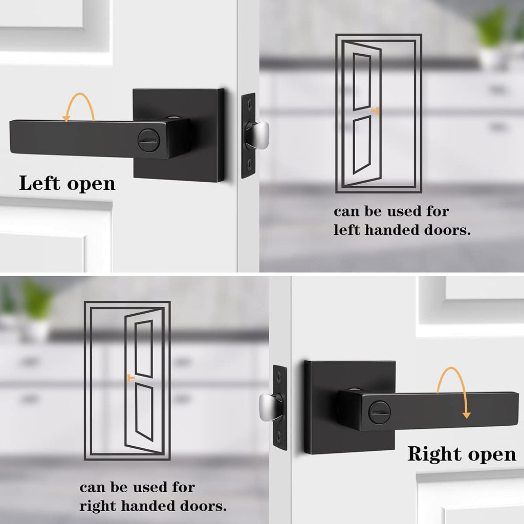 Matte Black Square Privacy Door Levers, Keyless Interior Door Handles Z9017