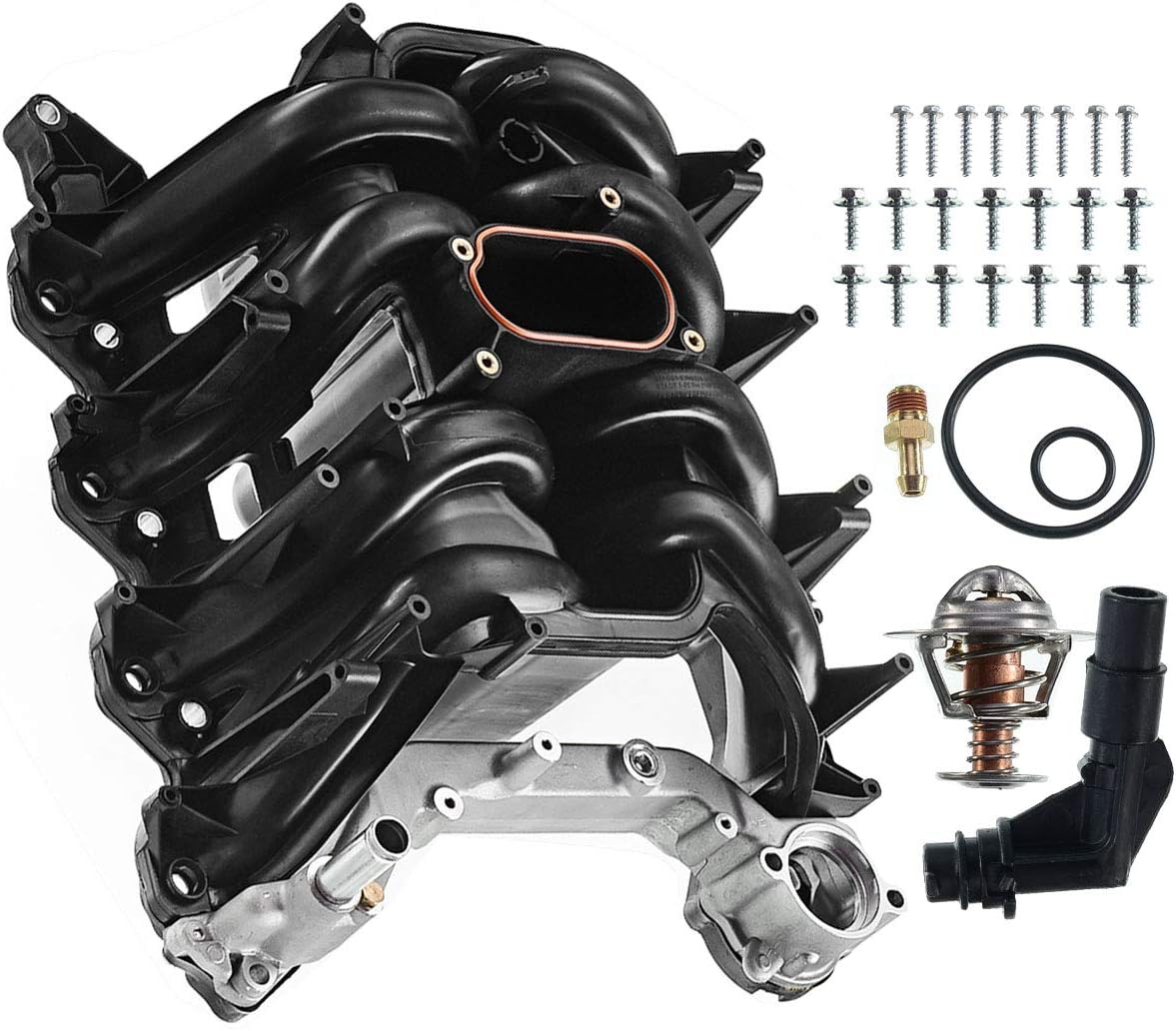 Upper Intake Manifold with Thermostat and Gaskets Compatible with Ford E250 E350 E450 2000-2014 Expedition Excursion (V8 5.4L Only) N8829