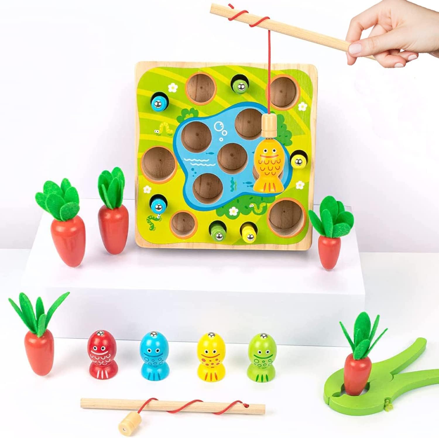 Montessori Wooden Toys Carrot Harvest Magnetic Fishing Game Q450