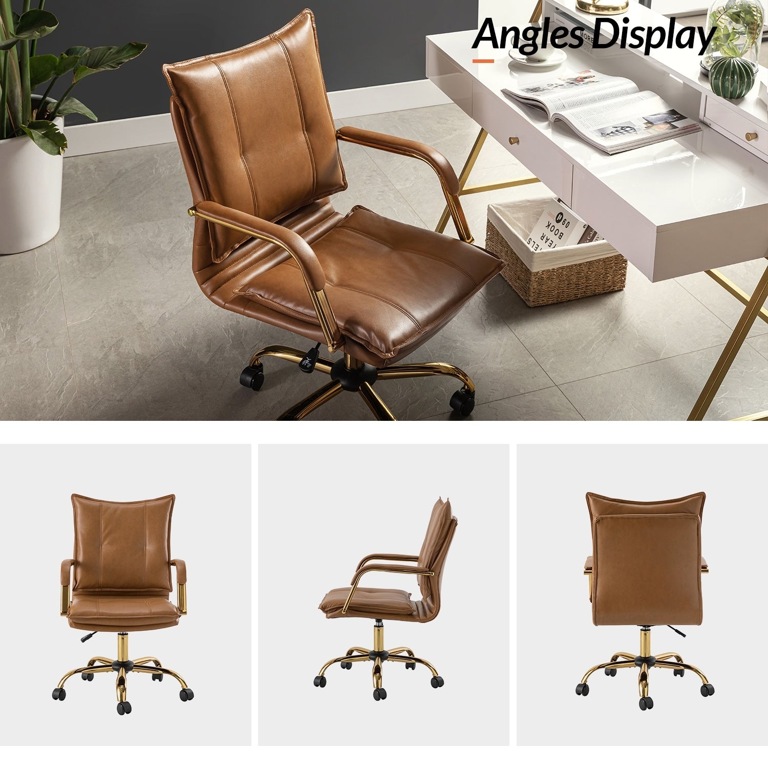 Faux Leather Swivel Office Desk Chair with Height-adjustable Z5287