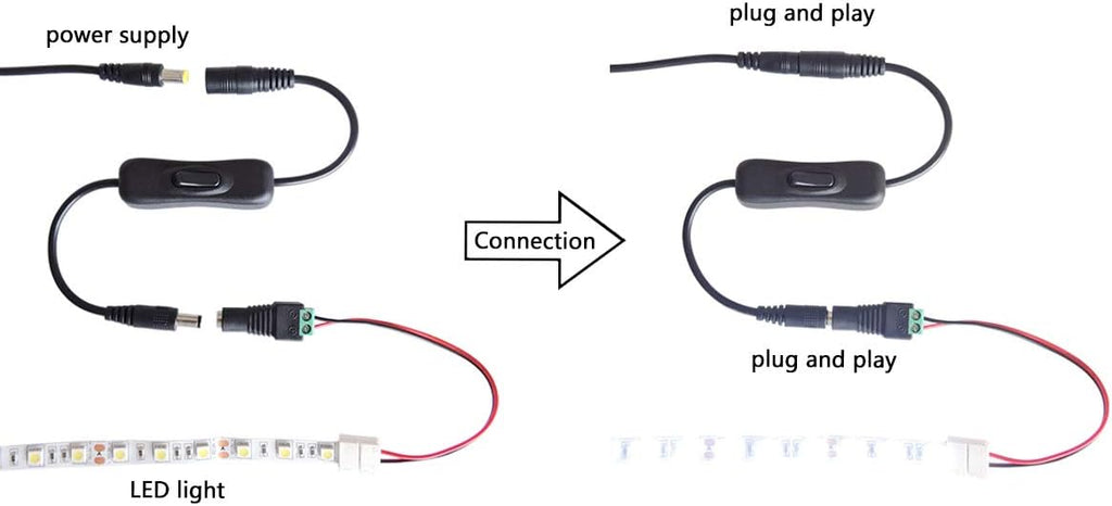 LED Strip Switch Connector with 3 x 12V Inline Switch, 3 x Female DC Power Jack, 3 x Adhesive Tape K75606