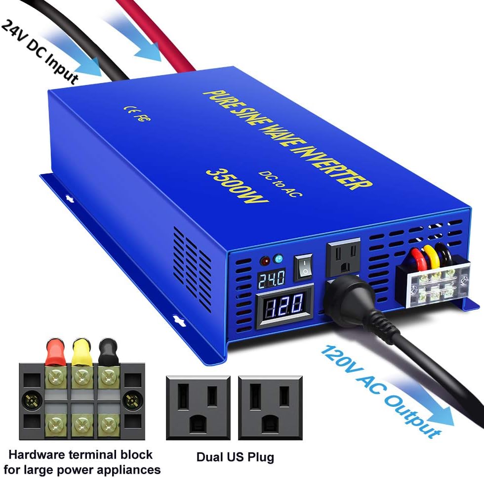 3500W / 7000W Peak 24V DC to AC 110V 120V Pure Sine Wave Power Inverter with LCD Display R98695