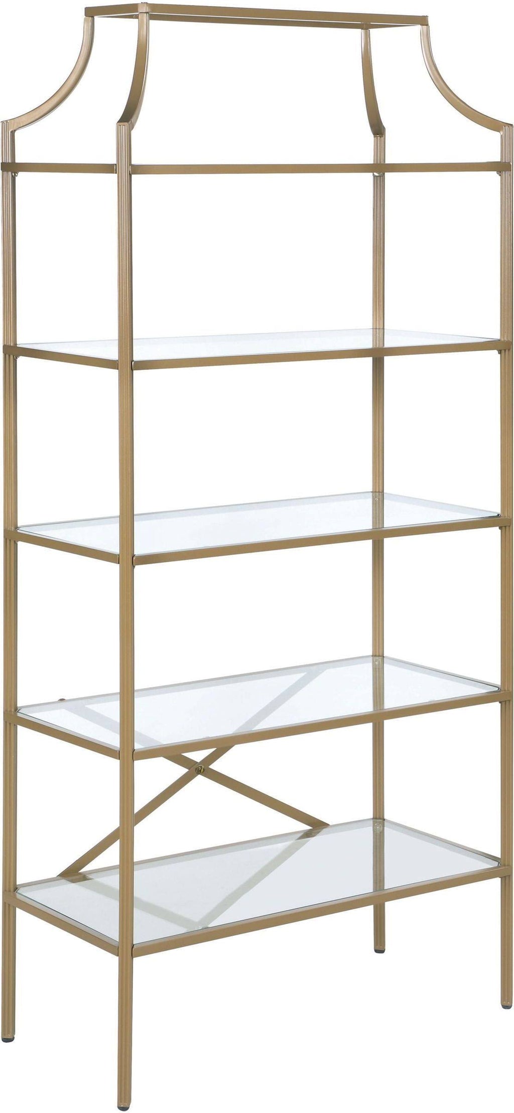 Matte Gold 5-Tier Tempered Glass Shelves Bookcase V423116