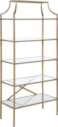 Matte Gold 5-Tier Tempered Glass Shelves Bookcase V423116