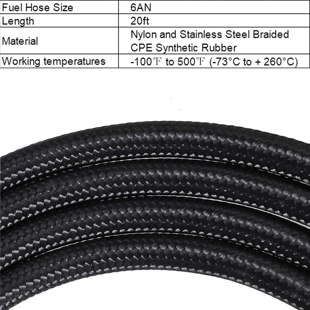 6AN 20FT Nylon Stainless Steel Braided Fuel Line Hose with 10PCS 6AN Swivel Adapter Kit J71022